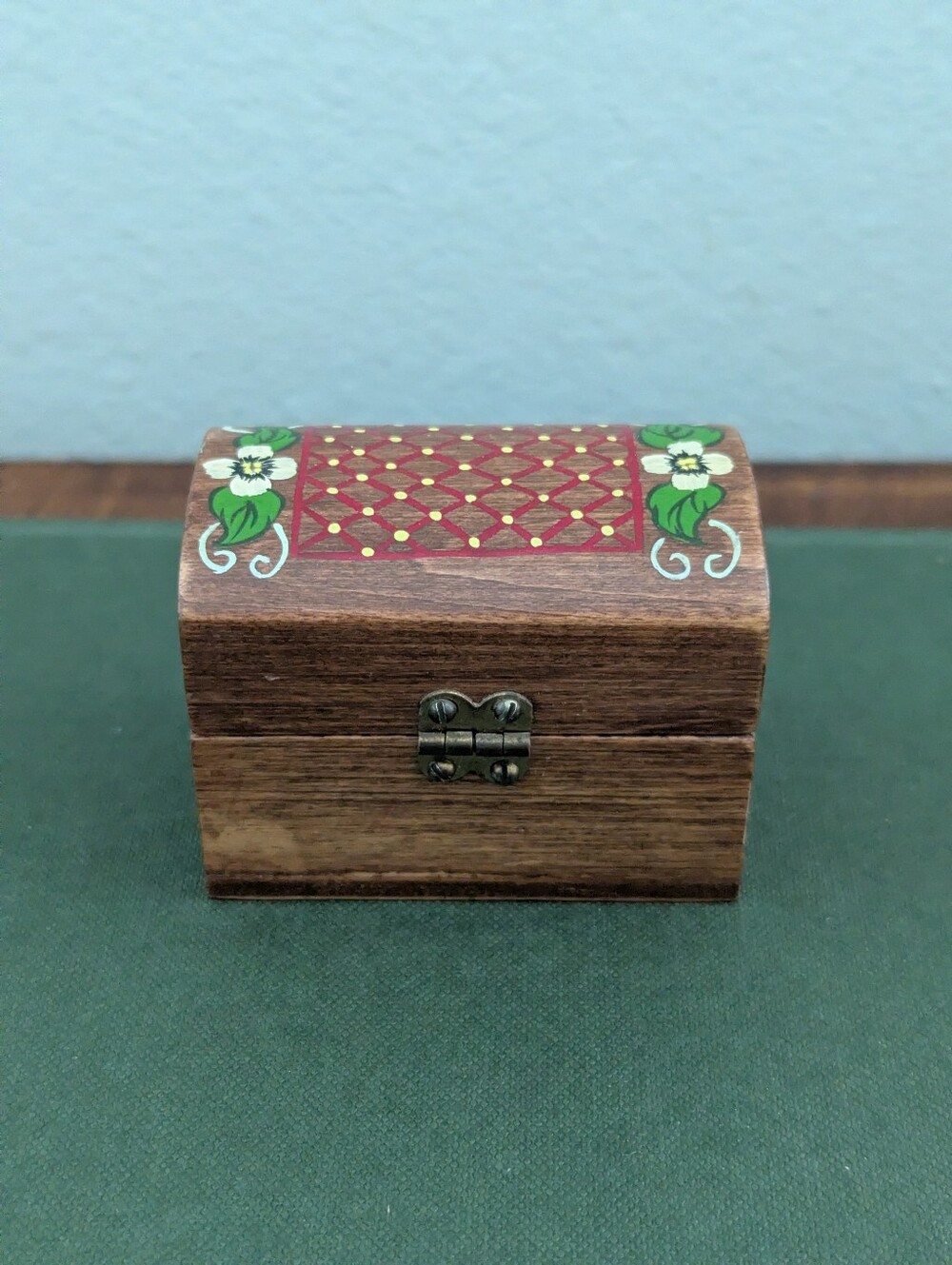 Vintage Hand-Painted Wooden Trinket Box with Floral Design